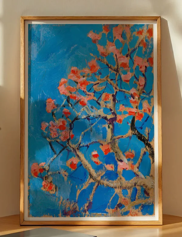 Blossoming Almond Branches in Blue