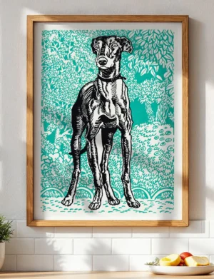 Greyhound in Emerald Garden