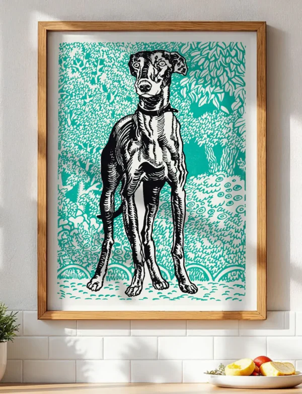 Greyhound in Emerald Garden