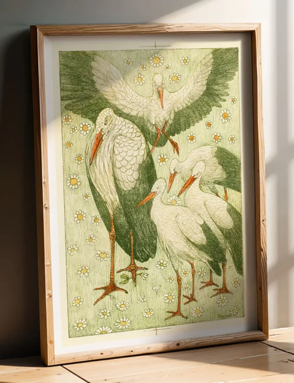 Storks in a Daisy Field