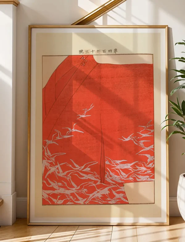 Myriad Flying Cranes on Red